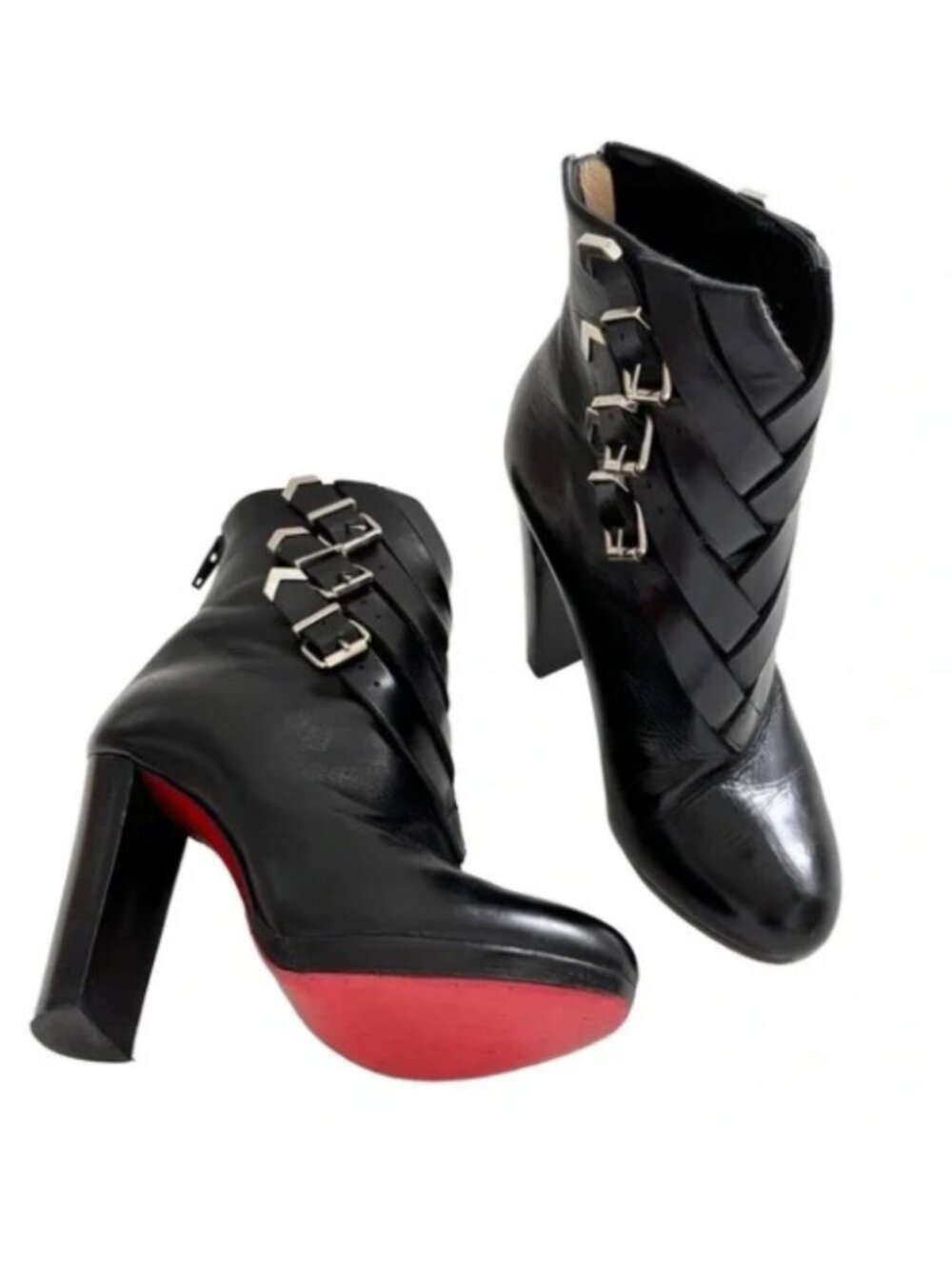 Christian Louboutin Troop 120 Black Leather Ankle Boots Buckle detail 36.5 / 6.5